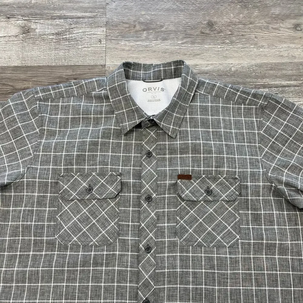 Orvis Shirt Print Tech Gray White Windowpane Mens XL Button Up Fishing Hiking - Picture 1 of 11